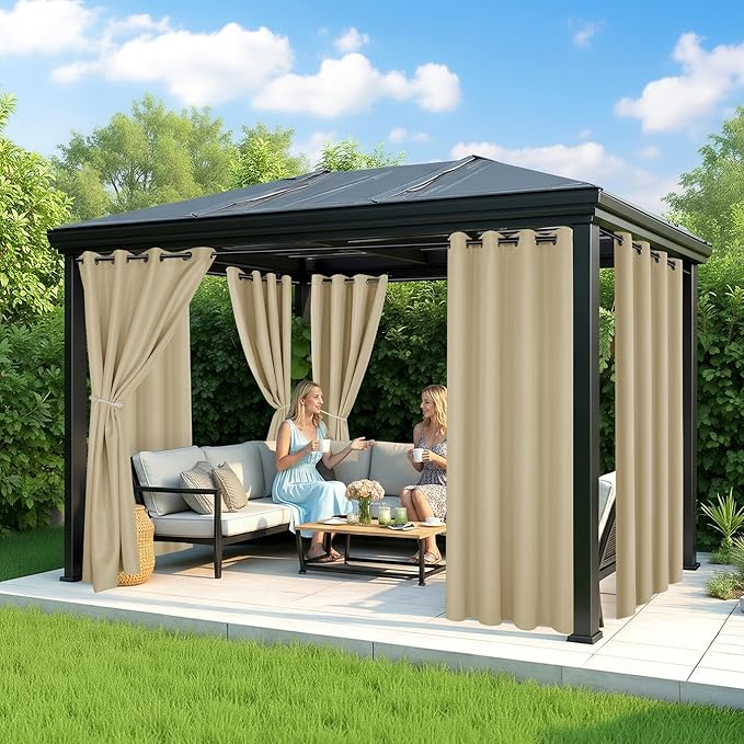 Outdoor Curtains for Patio Waterproof - 6 Panels Privacy Weatherproof Outside Curtains with Grommets for Pergola, Gazebo, Porch, Cabana, Balcony, 54 x 95 Inch, Cream