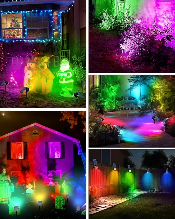 btfarm Solar Lights Outdoor Waterproof IP65-2 Pack LED Color Changing Spot Light 7 Lighting Color RGB Powered Spotlights, Uplight for Yard Tree Landscape Garden Christmas Halloween