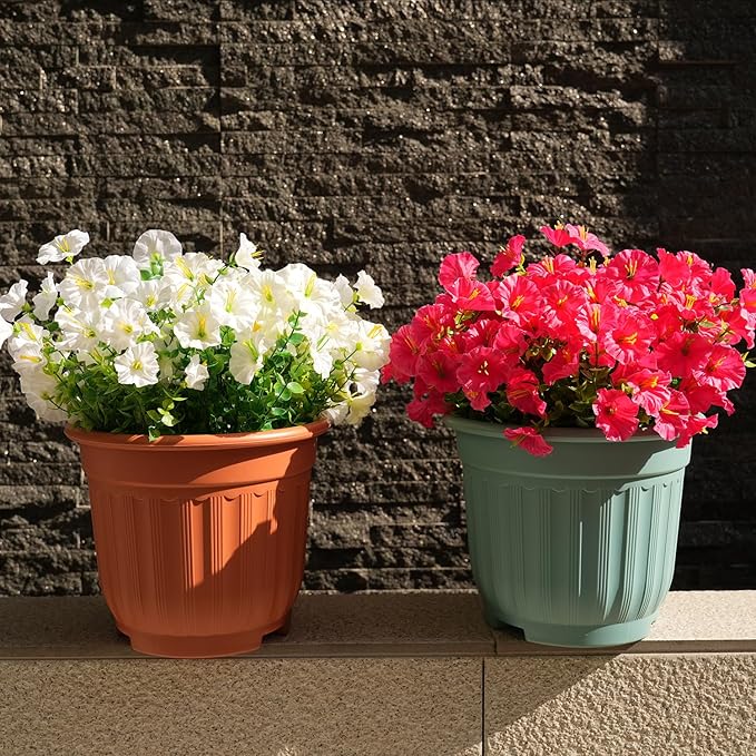 Artificial Flowers for Outdoors, UV Resistant Fake Silk Morning Glory, Realistic Faux Plants for Outside Porch Patio Window Box Hanging Planter (16, White)
