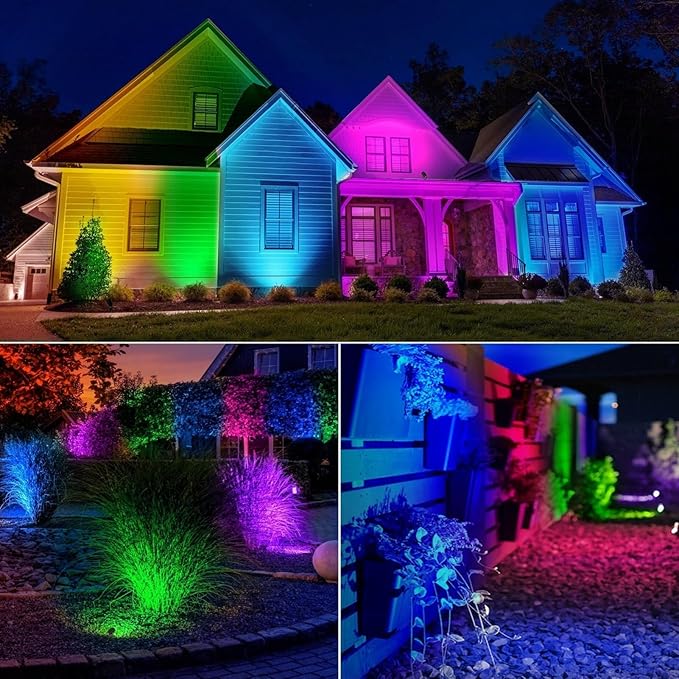 Halloween Christmas Spotlight Outdoor Color Changing Landscape Spotlights,12W RGBW LED Outdoor Spot Lights for Yard Garden Decor,Waterproof 110V Plug in Landscape Lighting with Remote,6 Packs