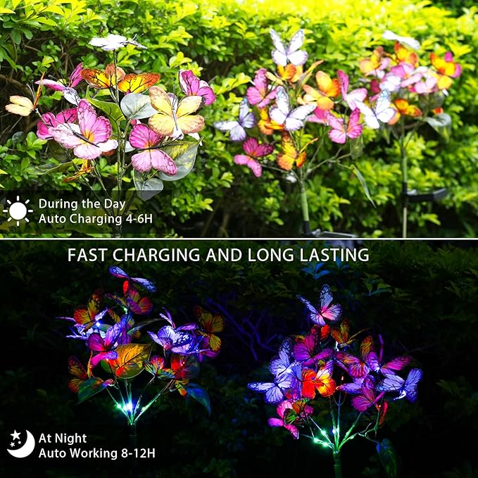 Solar Garden Lights Solar Lights Outdoor Waterproof Decorative 4 Pack with 88 LED 68 Butterfly Solar Lights for Garden Yard Decor Christmas Decorations, Gifts for Mother's Day Mom