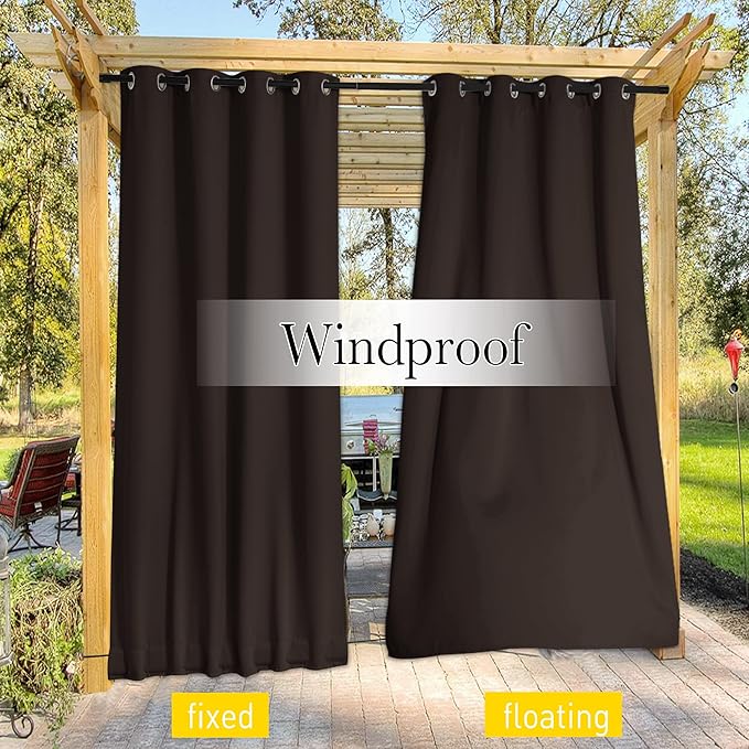 NICETOWN 2 Panels Weighted Blackout Curtains with Grommet & Back Tab on top and Bottom for Patio Waterproof, Windproof Privacy Outdoor Dividers for Cabana with Fixed Rope, W52 x L108, Coffee