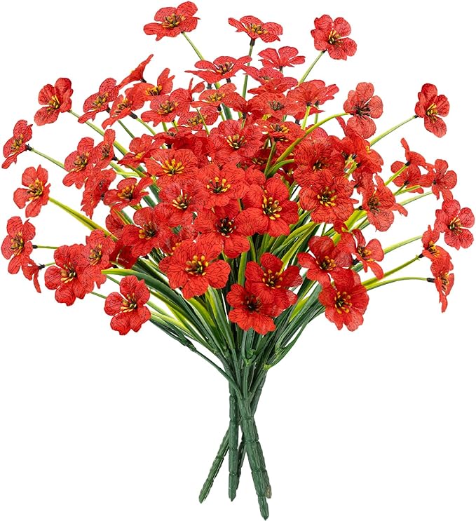 MACTING Artificial Flowers for Outdoors Fake Spring Flowers UV Resistant No Fade Faux Plastic Plants for Hanging Planters Window Patio Porch Yard Garden Home Indoor Outside Summer Decorations(Red)