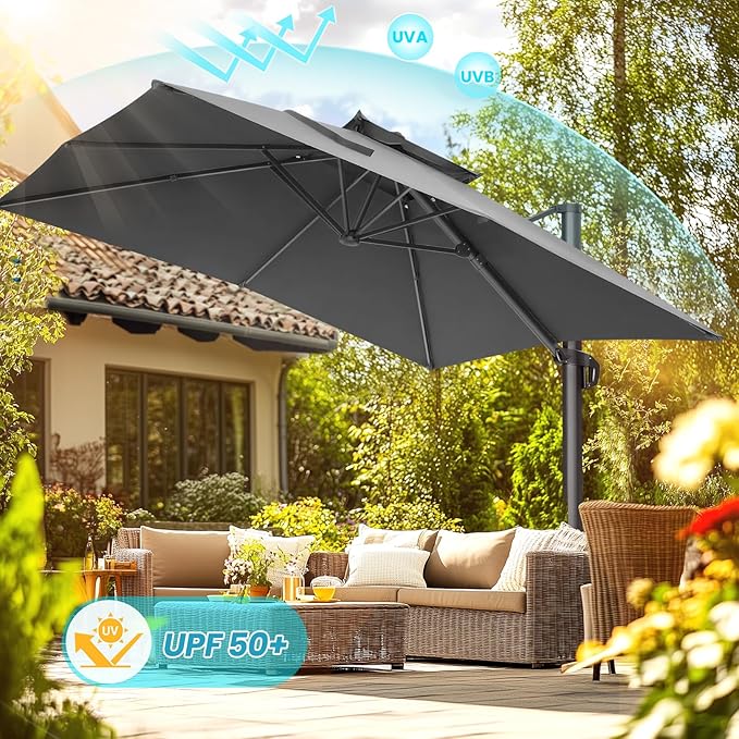 HOTEEL10x10ft Patio Umbrella Cantilever Umbrellas - Upgrade and Intensify - 360 Rotation and 5 Angles Adjustment - Aluminum Offset Pool Umbrella Outdoor Umbrellas for Patio Garden Pool