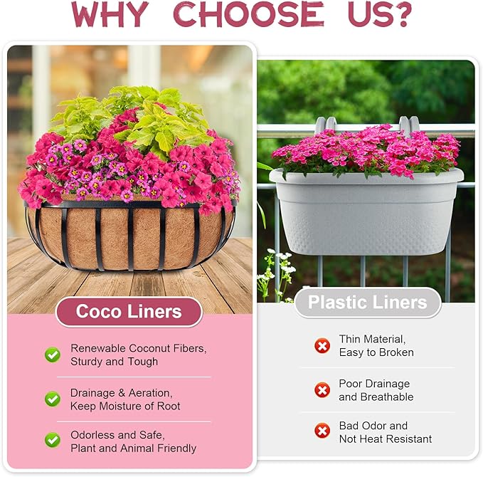Riare 2 Pack 36 Inch Trough Coco Coir Liners for Planters, Pre-Formed Coconut Coir Replacement Liner Natural Coco Fiber Window Box Liners for Wall Planter, Window Basket Deck Railing Planter
