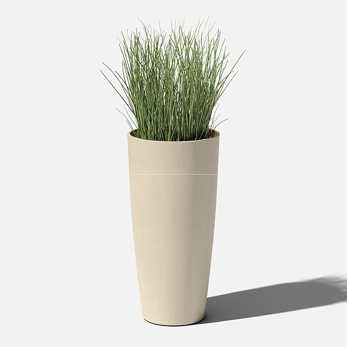Veradek Mason Series Vega Planter - Round Tall Planter for Indoor or Outdoor Porch/Patio | Made from Plastic-Stone Composite with Drainage Holes | Modern Décor for, Flowers, Interior Plants