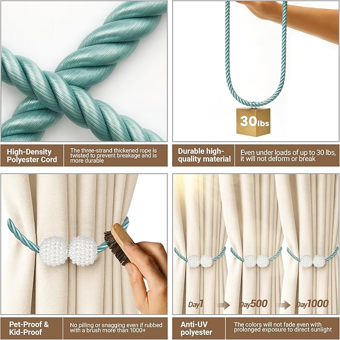 Hion Magnetic Curtain Tiebacks Blue 6 Pack, Curtain Tiebacks Buckles Holdbacks Holders Hooks Clip for Home Bedroom Office Decorative Thick or Thin Curtain