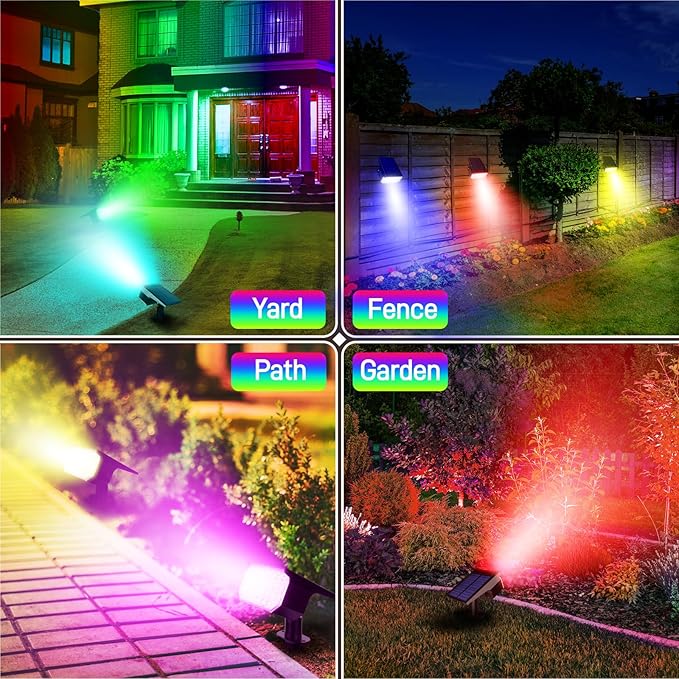RGB Solar Lights Outdoor Waterproof IP65, 7 Lighting Modes Color Changing 26 LED Solar Spot Lights Outdoor for Yard Garden Pathway Christmas Decor (Multicolor, 2 Pack)