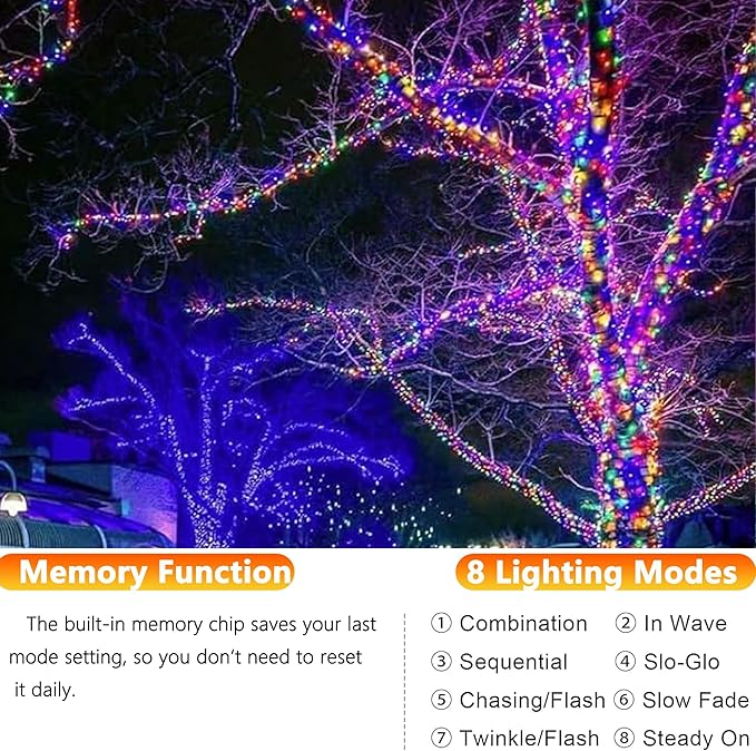 Joomer Solar Fairy Lights, 4-Pack Total 104FT 320LED Solar String Lights Outdoor Waterproof 8 Lighting Modes for Fence Party Garden Patio Yard Home Holiday Tree Outdoor Decoration (Multicolor)