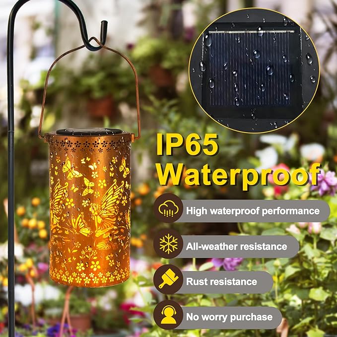 Solar Lanterns Outdoor Hanging Lantern Lights,Fairy Metal Decor Lanterns-Waterproof LED Decorative Light for Garden Patio Yard Lawn Backyard Front Porch as Gifts for Mom Grandma Women