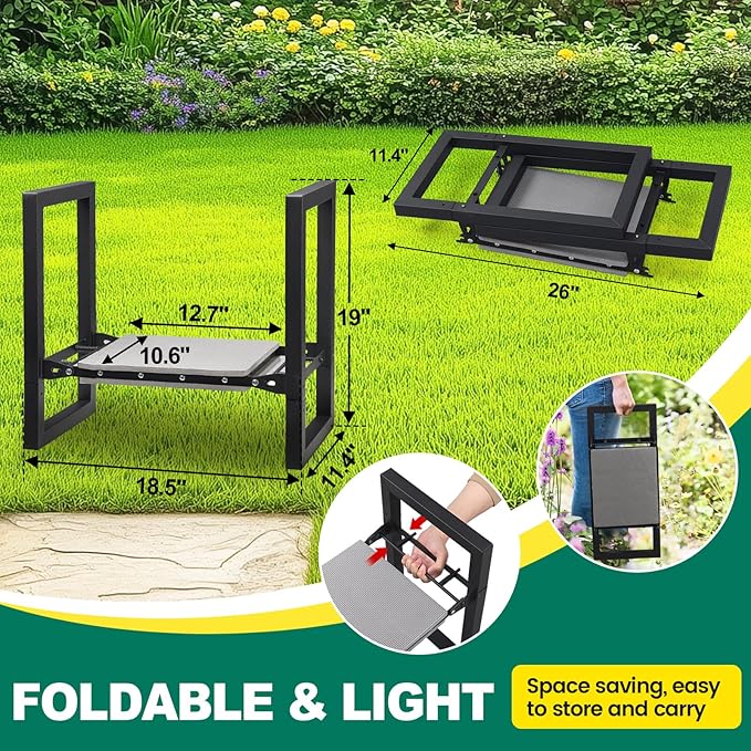 Garden Kneeler and Seat Heavy Duty - 12.7" Wide Garden Kneeling Bench Stool with Handles, Folding Knee Seat Chair Gardening Gifts for Seniors Women Men Gardeners Pain-Free Weeding Planting