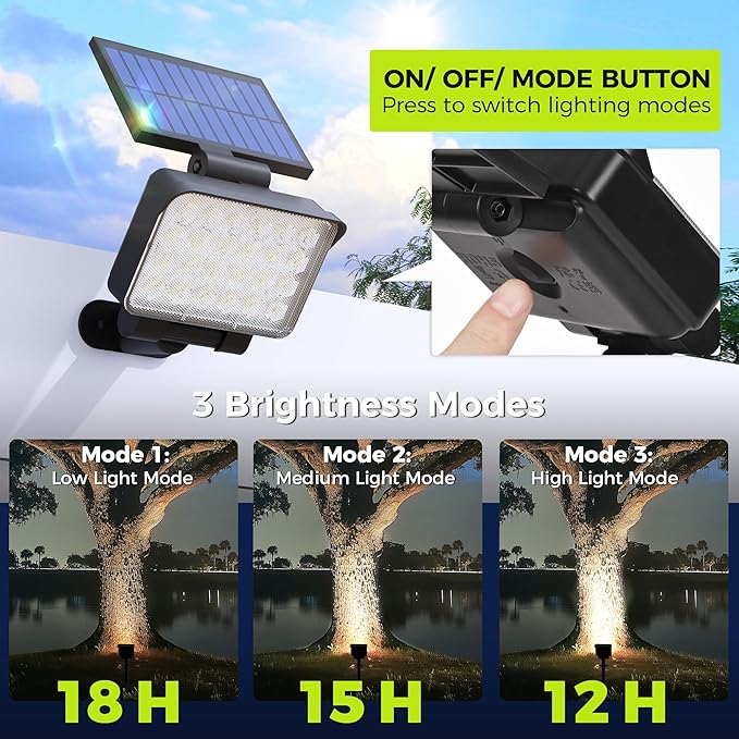 Solar Spot Lights Outdoor Waterproof for Flag, Tree, House, Garden, Yard, 3 Brightness Modes Solar Powered Landscape Spotlights 1 Pack Cool White