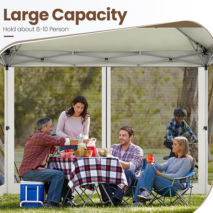 COBIZI 10x10 Pop Up Gazebos on Clearance 11x11 Canopy Tent Easy Up Outdoor Gazebo Waterproof Portable Gazebo with Mosquito Nettings, Double Vented Roof and Carry Bag for Patio Garden Lawn(Coffee)