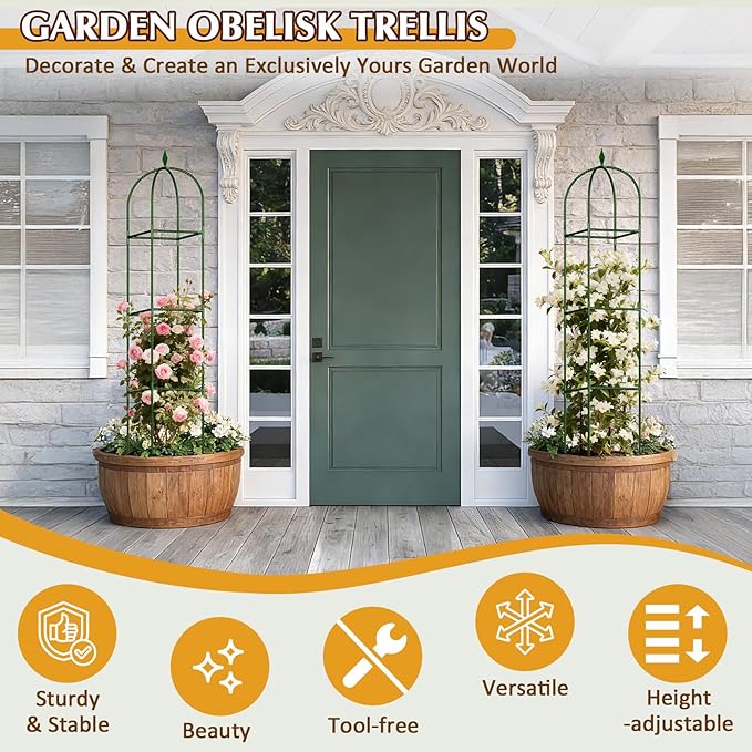 Garden Trellis for Climbing Plants, Tomato Cage, Rose, Flowers, Grape, Pea, Cucumber Trellis, Rustproof Plastic Coated Metal Plant Support for Potted Plants Indoor Outdoor - 2PC Plant Trellis