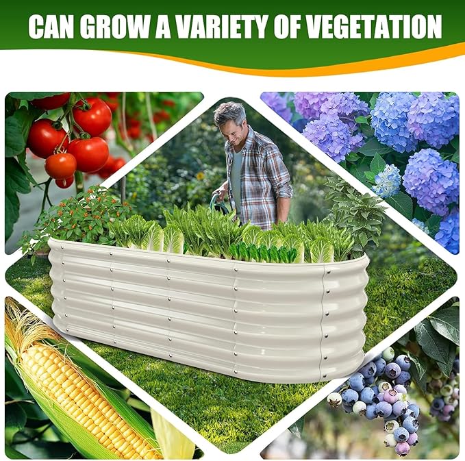 17" Tall Elevated Oval Metal Raised Garden Bed - 5ft x 2ft in Size and 0.8MM Thick Durable Planter Bed/Box for Vegetables Flowers Succulent at Patio/Garden Outdoor (White, 5X2X1.4 FT)