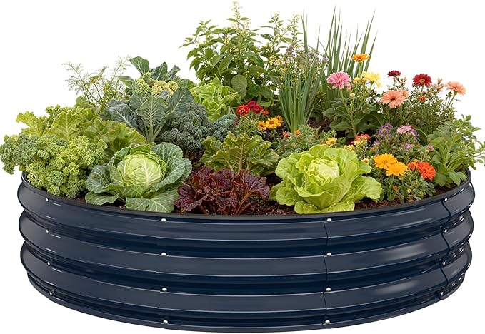 Galvanized Raised Garden Bed 4×4×1 FT, Round Metal Raised Garden Bed Outdoor Planter Box with Open Bottom, Rust-Resistant Steel Garden Bed for Vegetables Herbs Flowers, Easy Assembly