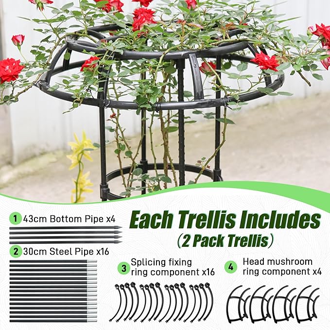 Garden Trellis for Climbing Plants Outdoor, 65 Inch Mushroom Top Trellis for Climbing Plants, Plant Trellis Support for Potted Plants Climbing Vine Rose Clematis Vegetable Trellis, 2 Pack