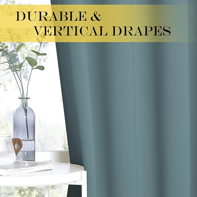 NICETOWN Blackout Greyish Blue Curtain & Drape 108 inches Long - Energy Saving Thermal Drape Grommet Sound Reducing Light Blocking Window Treatment for Bedroom (1 Panel, W52 x L108)