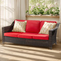 Joyside Patio Sofa - 3 Seater Rattan Sofa, All Weather High Back Sofa, Upgraded Large Size with 4inch Seat Cushions for Backyard, Garden, Poolside (Brown/Red)