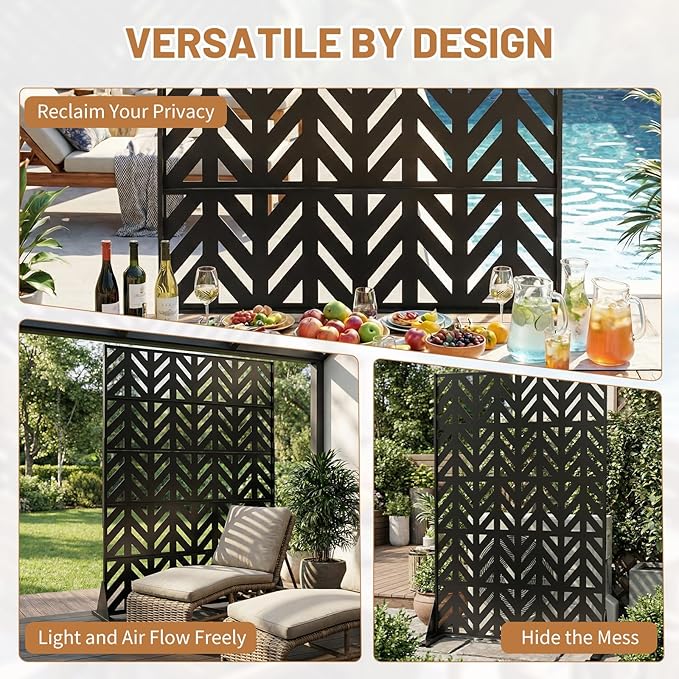 VINGLI Privacy Fence Panels, 72H’’ x 47W’’ Metal Privacy Screen Freestanding, Decorative Privacy Panels for Patio Garden Pool, Outdoor & Indoor (Arrowhead)