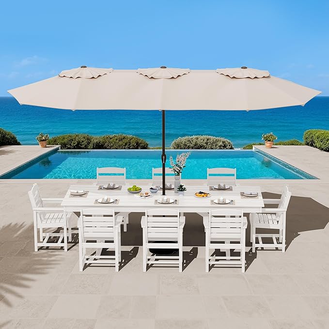 SERWALL Outdoor Dining Chairs Set of 4, All-Weather HDPE Patio Chair with 19.7" Widened Seat, for Backyard, Garden, White