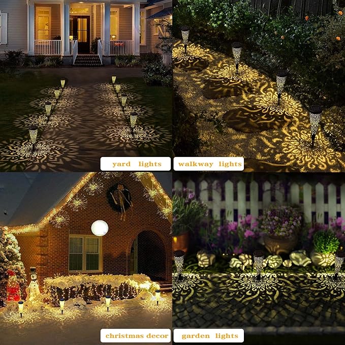 6 Pack Solar Lights Outdoor Garden Decorative Mandala Solar Garden Lights with Warm Light Waterproof Solar Pathway Landscape Lights for Path Patio Backyard Walkway Yard Lawn Decor (Black)