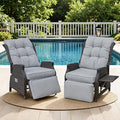 Outdoor Indoor Wicker Recliner with Adjustable Back and Footrest, Patio Reclining Chair with Flip-up Table, Outdoor Rattan Lounge Chair, Light Grey 2PCS