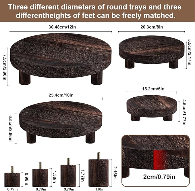 Wood Plant Stand Indoor Outdoor, 12/10/8/6" Round Wood Riser for Decor, Wooden Stool Display Stand Flower Pot Holder Small Planter Tray Modern Potter Decorative for Desktop Counter Room