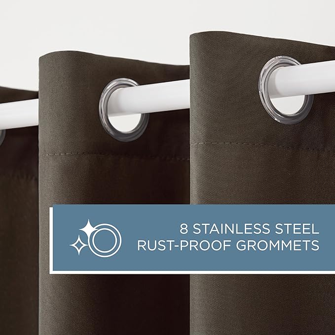 TOWN & COUNTRY BASICS Cabana Solid Heavyweight Indoor Outdoor Curtains, Light Filtering Opacity with Grommet Top, Water Repellent, 2-Pack Set, 54"x96", Chocolate