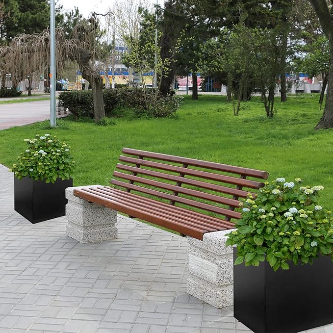 Galvanized Steel Planter Box Black Metal Planter 16Inch Square Indoor Outdoor Planters Cube Steel Heavy Duty Powder Coating Modern Commercial Residential for Patio, Yard, Garden