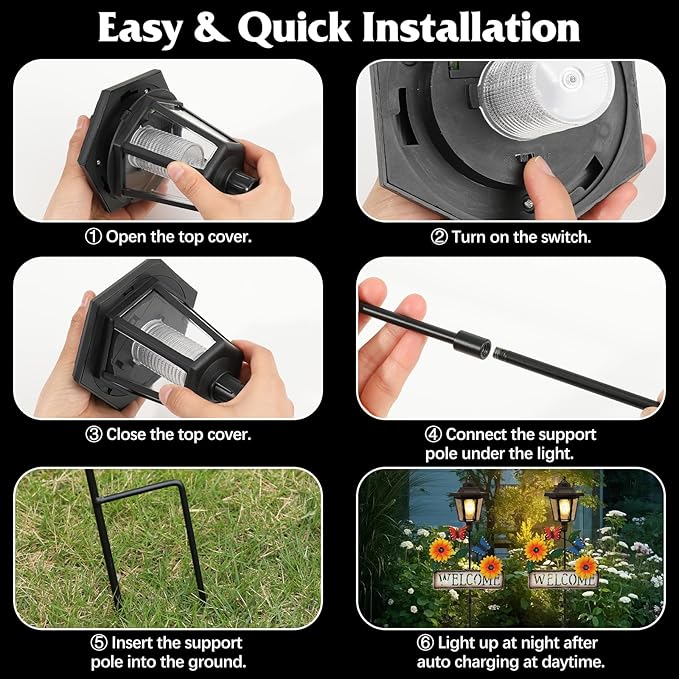 Lewondr Solar Garden Lights Butterfly, 37.4 Inch Solar Lamp Post Light with Welcome Sign & Butterflies, Outdoor Waterproof Solar Stake Lights for Yard Porch Patio Pathway Gardening Gifts, 2 Pack