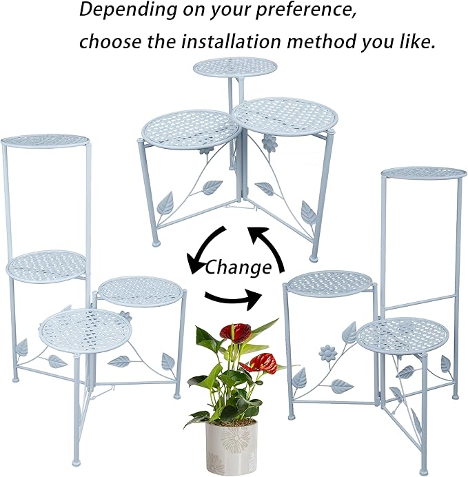 Plant Stand Indoor Outdoor, 3/4 Tier 30" Tall Metal Flower Pot Holder Shelves for Multiple Plants, Multi Tiered Planter Rack Display Shelf for Patio Garden Living Room Corner(White)