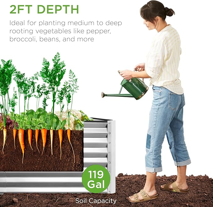 Best Choice Products 4x2x2ft Outdoor Metal Raised Garden Bed, Deep Root Box Planter for Vegetables, Flowers, Herbs, 119 Gallon Capacity, 100% Non Toxic Materials - Galvanized