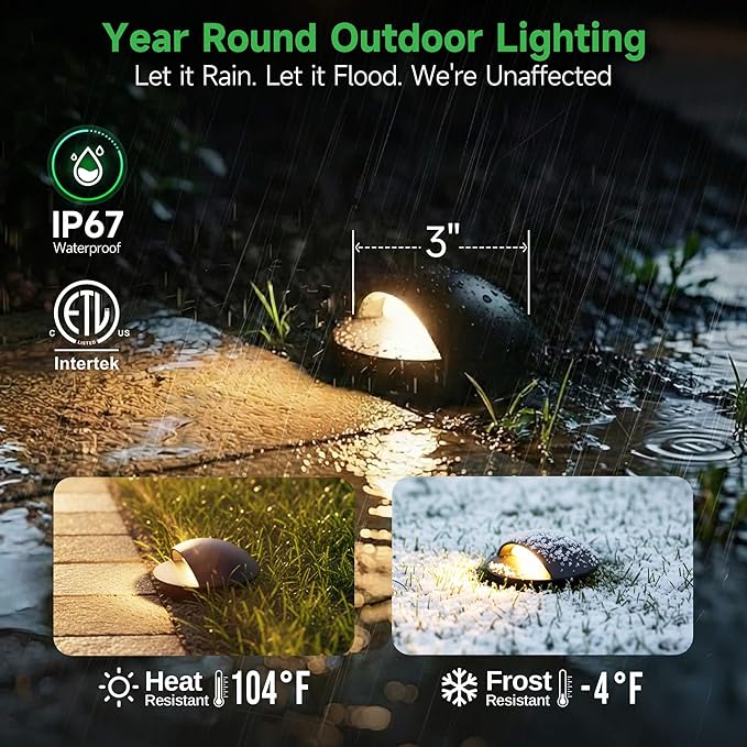 Low Voltage Inground Landscape Lights - Outdoor Soft White & Bright White 5 Selectable Colors Turret Top Well Light, LED in-Grade Fixture, ORB Aluminum for Path Yard Floor 3W 170LM 10 Pack