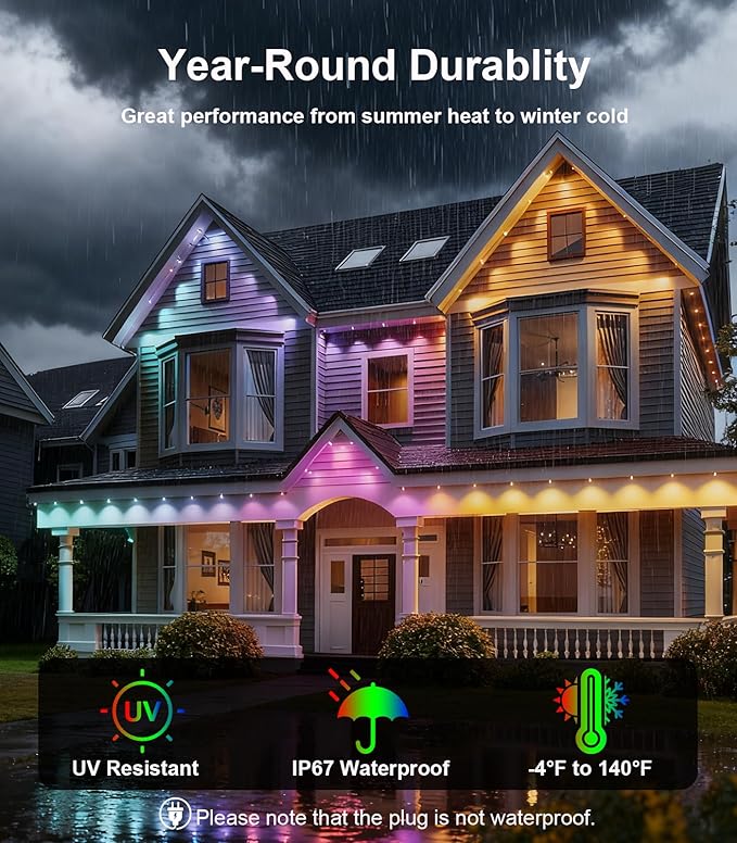 300FT Permanent Outdoor Lights for House, Smart Color Change Eaves LED Lights House Decor for Holiday, Christmas, Halloween, IP67 Waterproof Outside Lighting with APP Remote Control for Daily, Pool