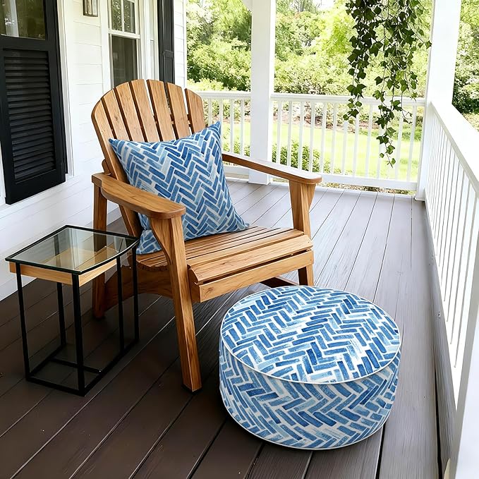 LVTXIII Indoor/Outdoor Inflatable Ottoman, All Weather Round Footrest Stool D21”x H9”, Portable for Patio Garden Camping or Home-Blue Bricks