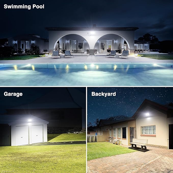 Onforu 300W Flood Lights Outdoor,30000lm Bright LED Work Light with Plug,6500K Daylight White LED Stadium Lighrs,IP66 Waterproof Security Yard Lights for Yard Garage Stadium 2 Pack