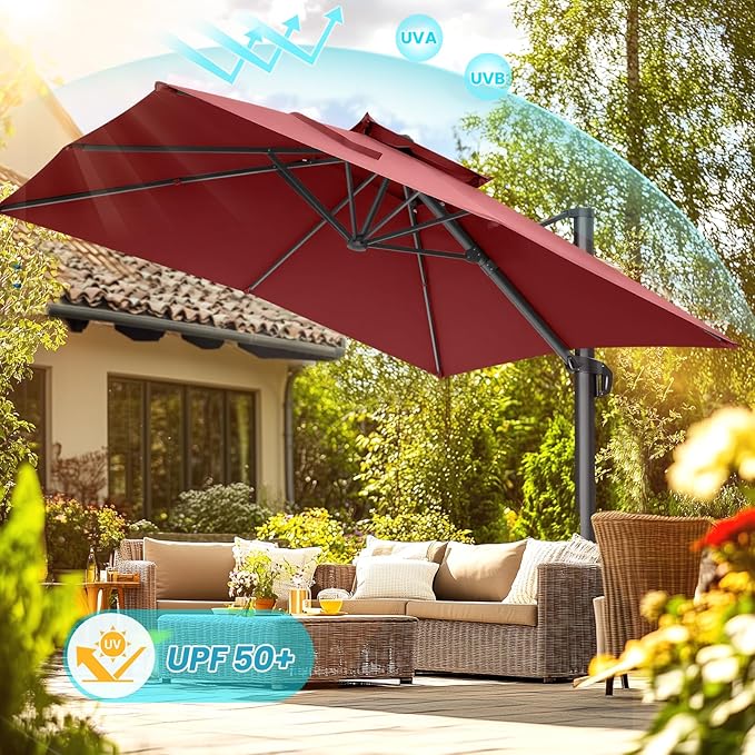 HOTEEL10x10ft Patio Umbrella Cantilever Umbrellas - Upgrade and Intensify - 360 Rotation and 5 Angles Adjustment - Aluminum Offset Pool Umbrella Outdoor Umbrellas for Patio Garden Pool