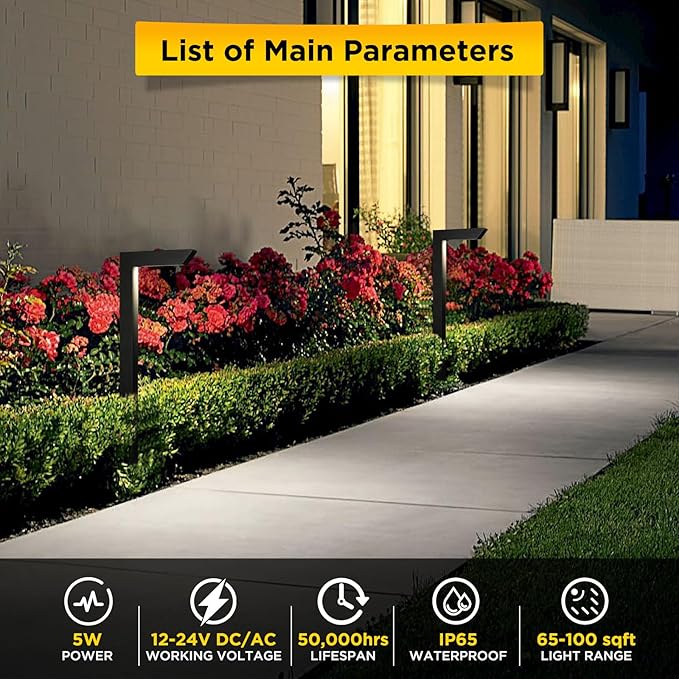 Gardencoin 3CCT LED Low Voltage Landscape Pathway Light, 12V Premium 3000K/4000K/5000K Selectable Path Lights Wired, Modern Walkway Lights Outdoor, Higher Housing with Larger Stake (19.71IN, 4pack)