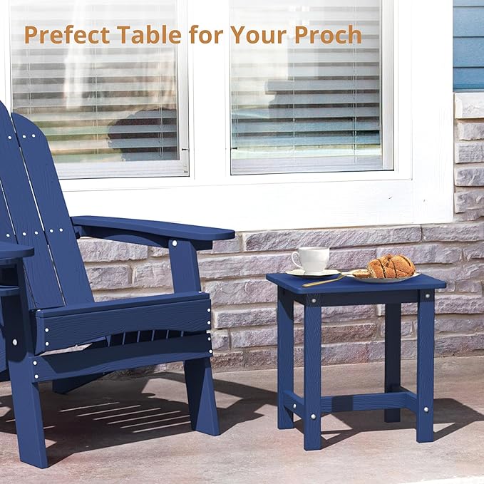 LUE BONA Outdoor Side Table Set of 2, HDPS Small Outdoor Table, Adirondack Side Table, Outside End Table for Patio, Porch, Deck, Pool, Weather Resistant/Easy Maintenance/Indoor or Outside Use, Navy