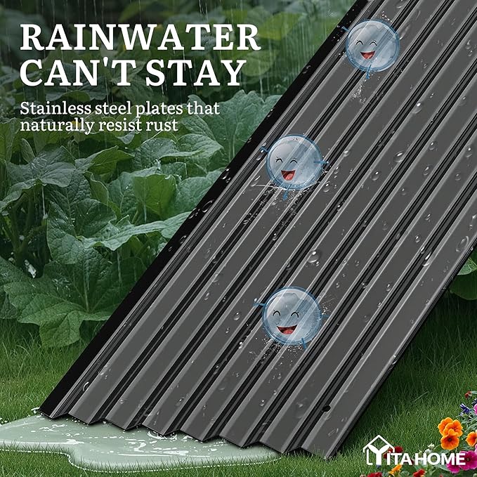 YITAHOME 24" Tall 9 in 1 Large Raised Garden Bed Kit, 8x2x2ft Galvanized Metal Planter Box with Gloves and Safety Rubber, Outdoor Above Ground Planters for Plants Vegetables Flowers, Black