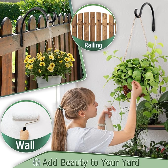 Qiang Ni Hanging Plant Bracket Hooks: 5.5 Inch Wall Plant Hook Planters and Decor - 2 Piece Rust-Resistant and Secure Brackets Maximize Your Outdoor Living Space