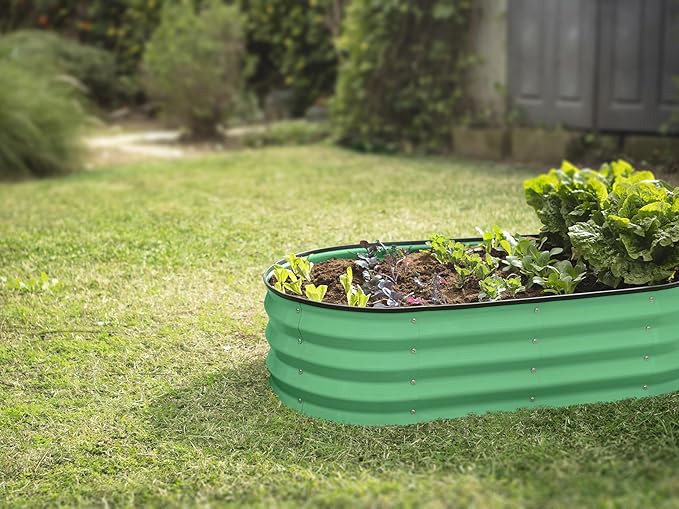 Plant & Plot Galvanized Raised Garden Beds Outdoor // 4×2×1 ft Planter Raised Beds for Gardening, Vegetables, Flowers (Light Green) // Large Metal Garden Box
