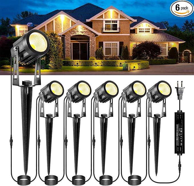 ECOWHO Low Voltage Landscape Lighting, 12V Outdoor Landscape Lights LED Spot Lights Plug-in IP65 Waterproof Garden Lights for House Yard Path (Extendable to 8 or 10 Lights, 6 Pack, 69ft, Warm White)