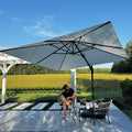 PURPLE LEAF 10 Feet Patio Umbrella with Base Outdoor Cantilever Solar Powered LED Swivel Square Umbrella Aluminum Offset Umbrella with 360-degree Rotation for Garden Deck Pool Patio White