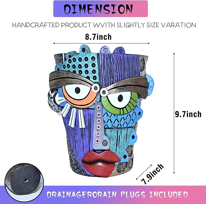 Abstract Face Planter Pots for Plants,Hand-Painted Colorful Flower Pots with Drainage,Indoor Outdoor Garden Decor Gift(Eclectic,Large)
