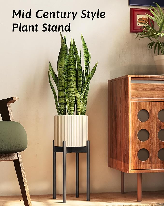 Adjustable Plant Stand Indoor, Bamboo Plant Stand Fits 8 9 10 11 12 Inches, Small Corner Planter Holder for Indoor Plants, Single Floor Plant Stands for Living Room Balcony, Black Tall