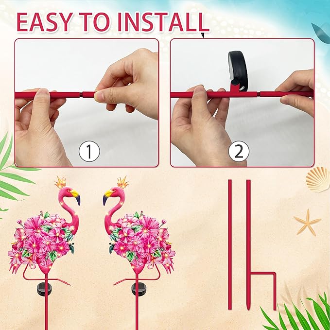 Hexagram Flamingo Yard Decor, Flamingo Solar Lights Outdoor with 2 Pack, Pink Metal Garden Solar Stake Lights, Outside Stakes Decorations for Patio Pathway Lawn