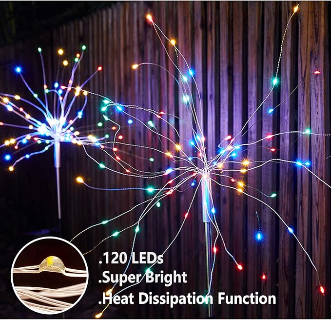 4 PCS Solar Firework Light, Outdoor Solar Garden Decorative Lights 120 LED Powered 40 Copper Wires String DIY Landscape Light for Walkway Pathway Backyard Christmas Decoration Parties (Colorful)