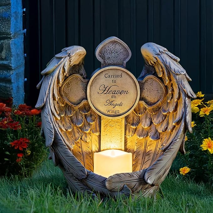 Solar Garden Angel Statue Light – Praying Guardian Angel Figurines for Outdoor Yard Decor Cemetery Decorations, Waterproof Garden Sculpture Memorial Gifts for Women, Mom, Grandma, Lover